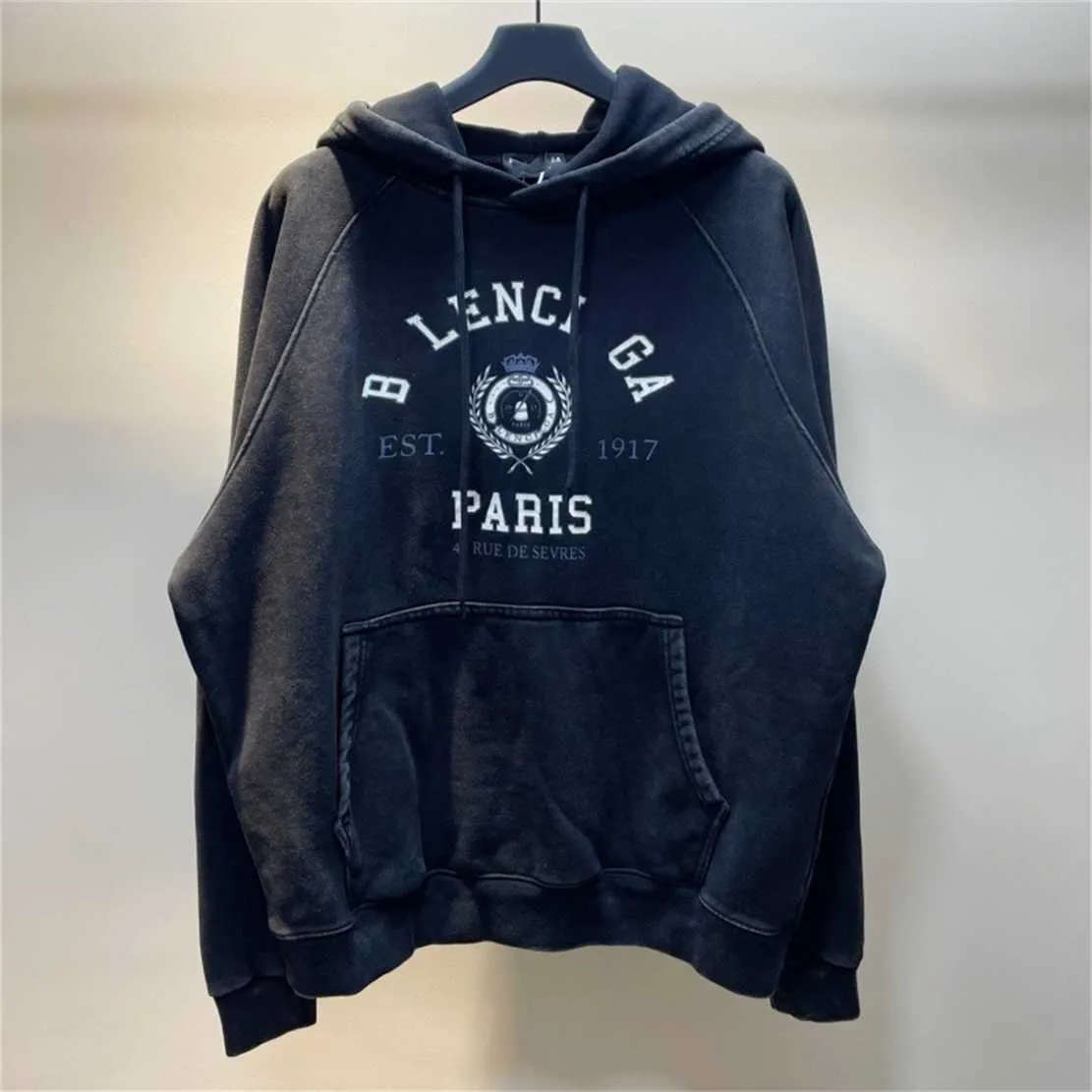 Vêtements de créateurs de haute qualité Paris Couronne oreilles de blé Imprimé rafale lavé vieil sweat à capuche à capuche pour femmes pour hommes