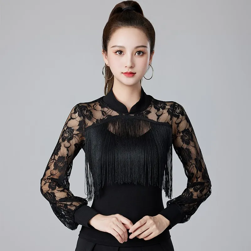 Elegant Line Dance Rompers: Tassel Trimmed Latin Ballroom