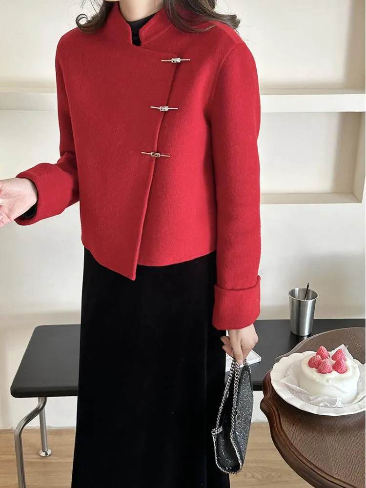 ジャケット・アウター CAEL handmade wool buckle short coat CQJFLQC Men's Winter Lapel Woolen Short Slim Down Jacket A01