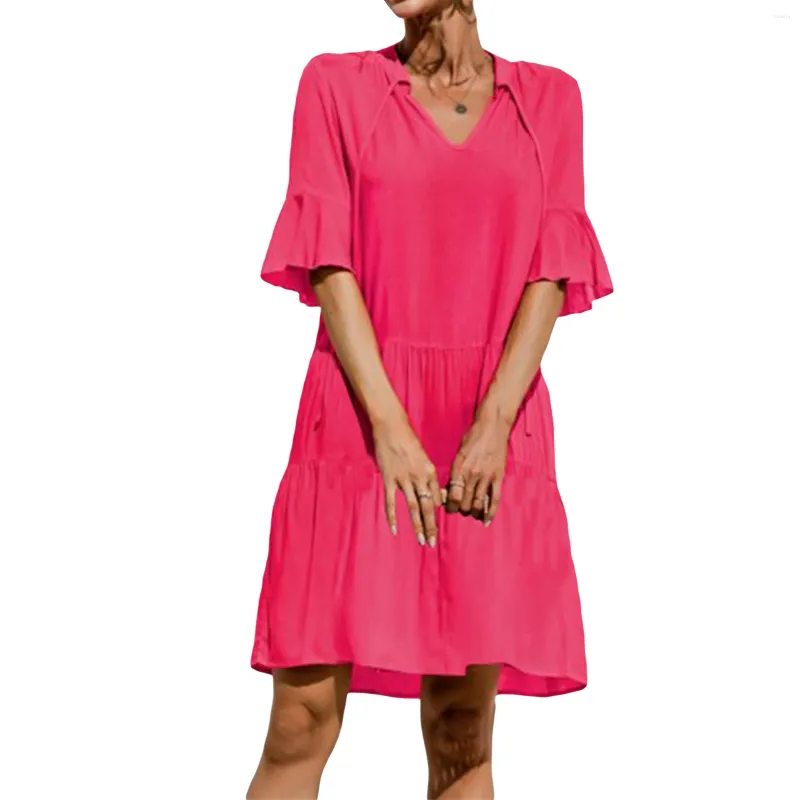 Casual Dresses Women Summer Flowy Tunic Dress Short Sleeve V Neck Loose  A-line Mini Sundress from Dhgate Basic & Casual Dresses - price 41.39
