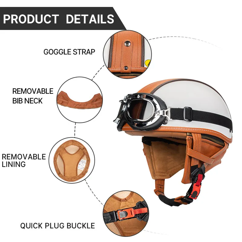 attaching goggles to motorcycle half helmet Retro with Goggles, Men Women German Style Open-face Scooter Moped Skull Cap Helmets, DOT Approved Quick Buckle Four Season Helmet for Street Bike Chopper Cruiser-A/1|Medium : Automotive Cafe Racer Style Retro Motorcycle