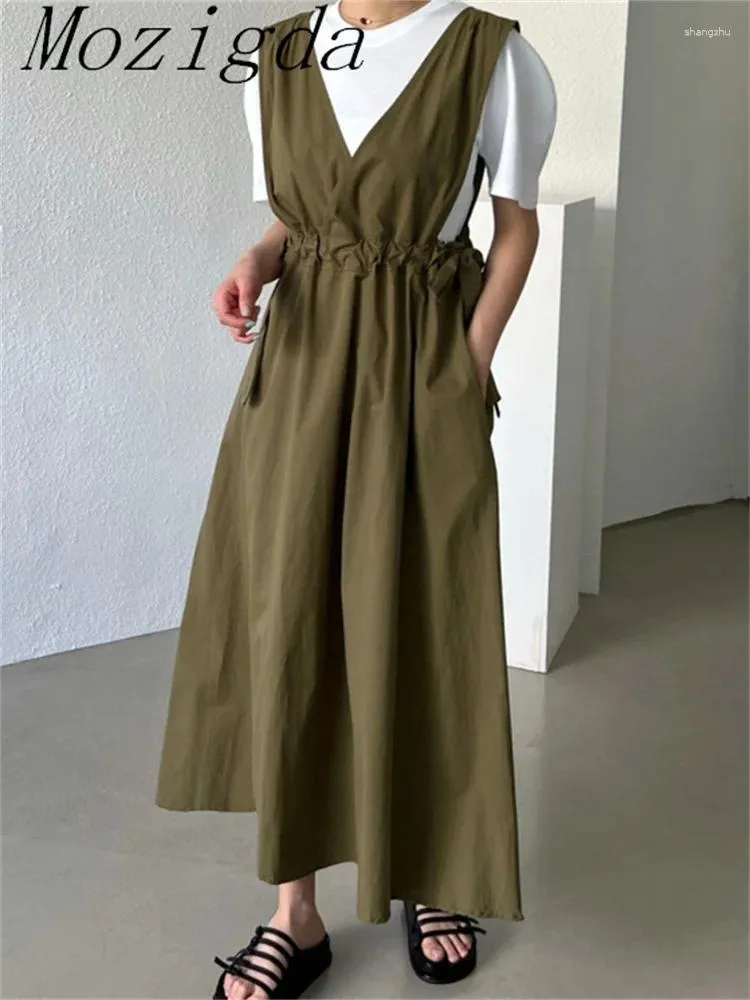 Lässige Kleider Sommer ärmellose Baumwollkleidung Frauen Korea Chic Maxi Vintage Lose Office Ladies Mode Taille Slim Vestidos