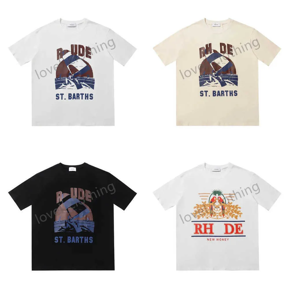 デザイナーメンズ女性TシャツRhude Summer Street Lise Loose High Quality Cottons Print Beach Luxurys Trend Couplet