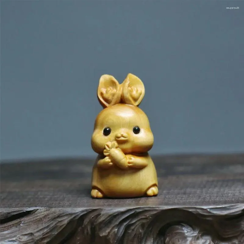 Decoratieve beeldjes Solid Wood Kawaii Mini Doll Canving Ornament Sculpture Craft Room Decoratie Verjaardagscadeau