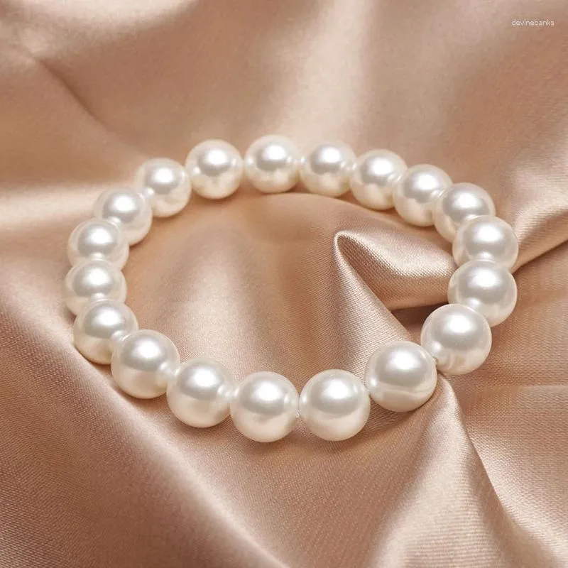 Strand Moda de moda elegante Elastic White Pearl Bracelet para homens Banquetes de casamento Bracelets Stretch Bracelets de 6 a 12 mm