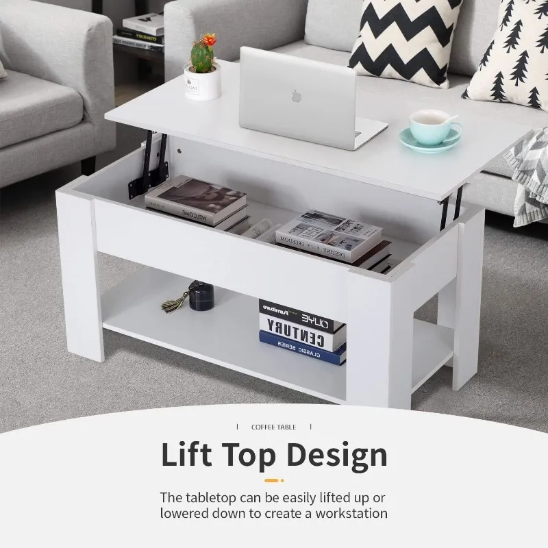 FDW Lift Top Coffee Table with Hidden Compartment and Storage Shelf ...