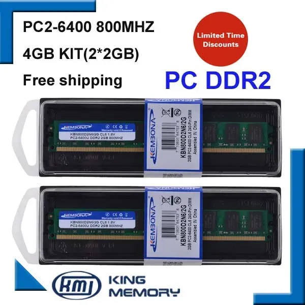 Rams Kembona Bezpłatna wysyłka Longdimm DUSKTOP DDR2 4GB Zestaw (2*DDR2 2GB) 800MHz PC6400 8bits Pracuj dla wszystkich płyty głównej Intel i AMD