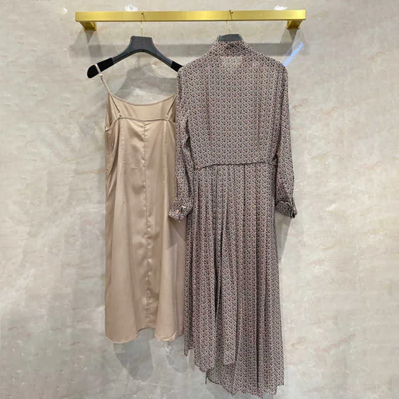 Vestidos casuais básicos designer primavera e outono vestido novo com forro de cabide, pescoço meio alto, cintura, saia da moda na altura do joelho KST2