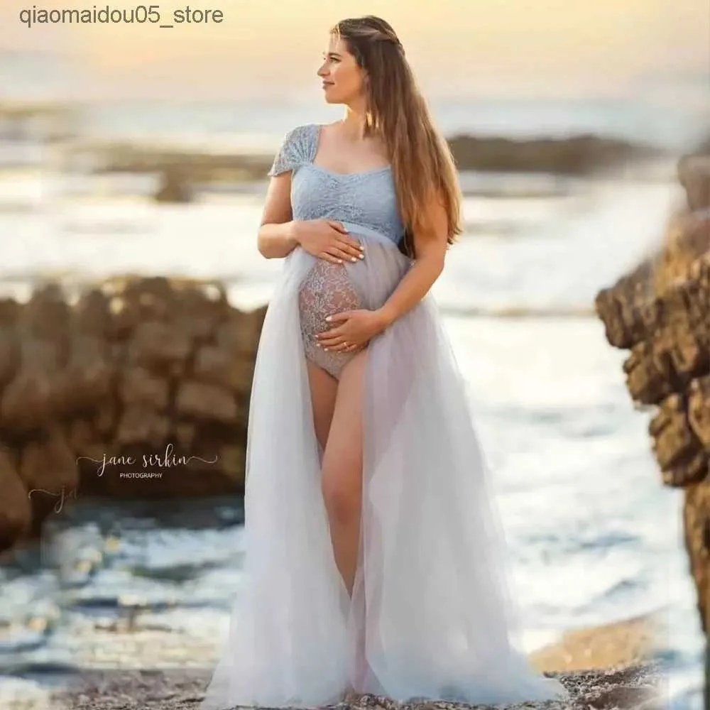 Abiti di maternità Abbigliamento fotografico bohémien per abiti da donna incinta in pizzo vestiti aderenti aderenti abiti di maternità a lungo tempo Q240413