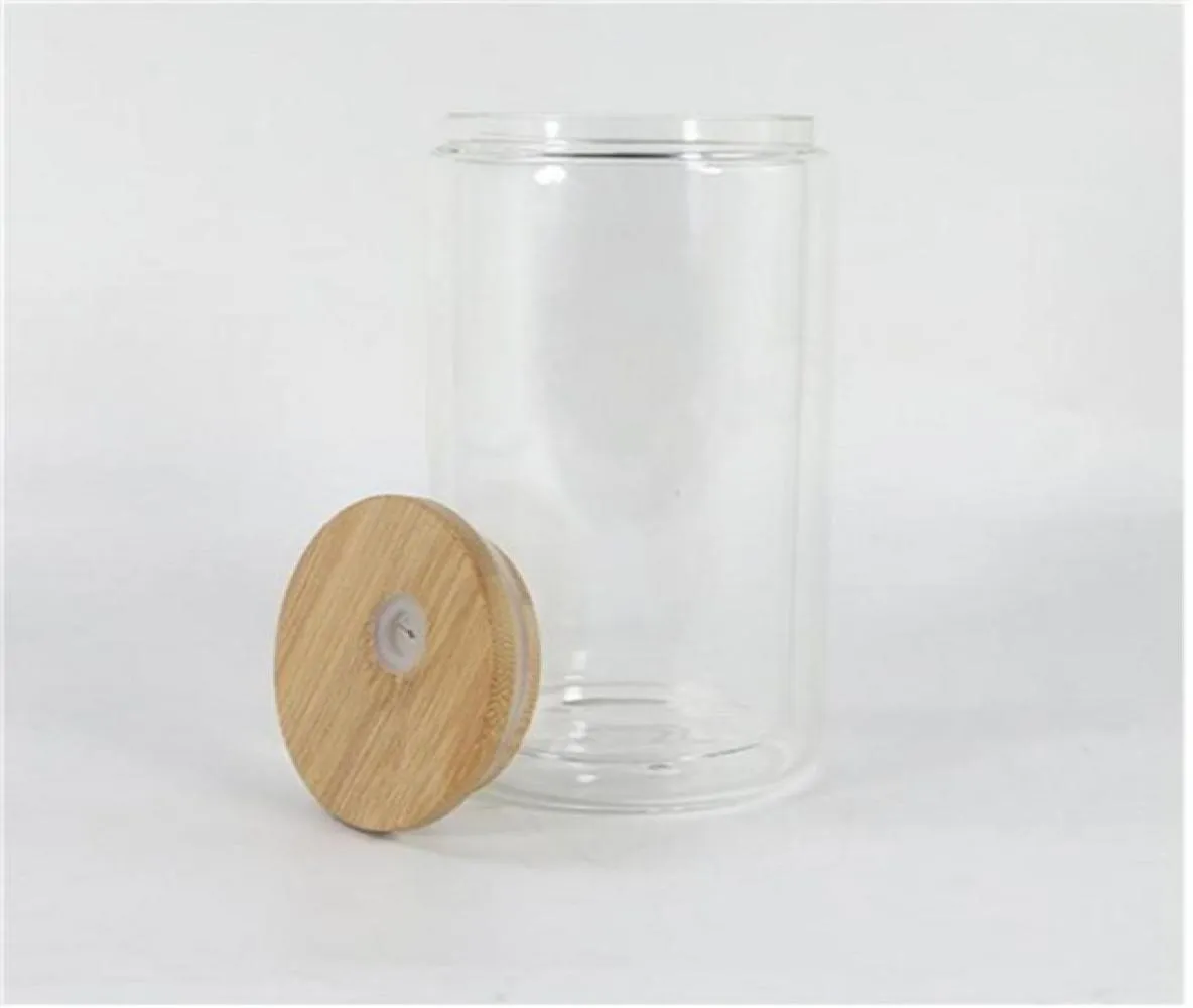 16oz 25oz de copos de parede dupla de sublimação com tampas de bambu Globo de neve Calor prensa de vidro Cerveja de lata de água Bottles1800377