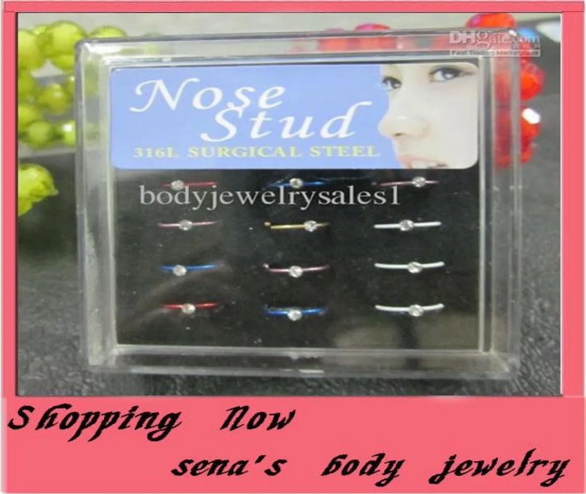 hoop ring 48pcslot mix 6 color CZ gem body jewelry piercing hoop ring nose rings8047893