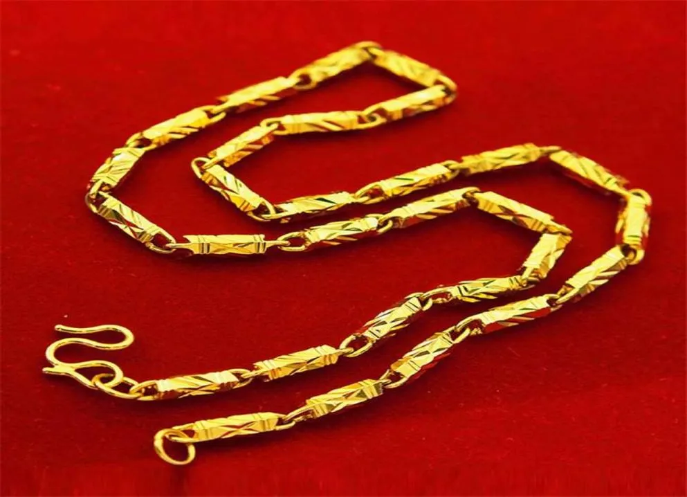 24K Gold Men039S 5 mm Hexagonal Chain Colorplated Goldplated Bamboo Necklace Vietnam Sand Gold Necklace1562031