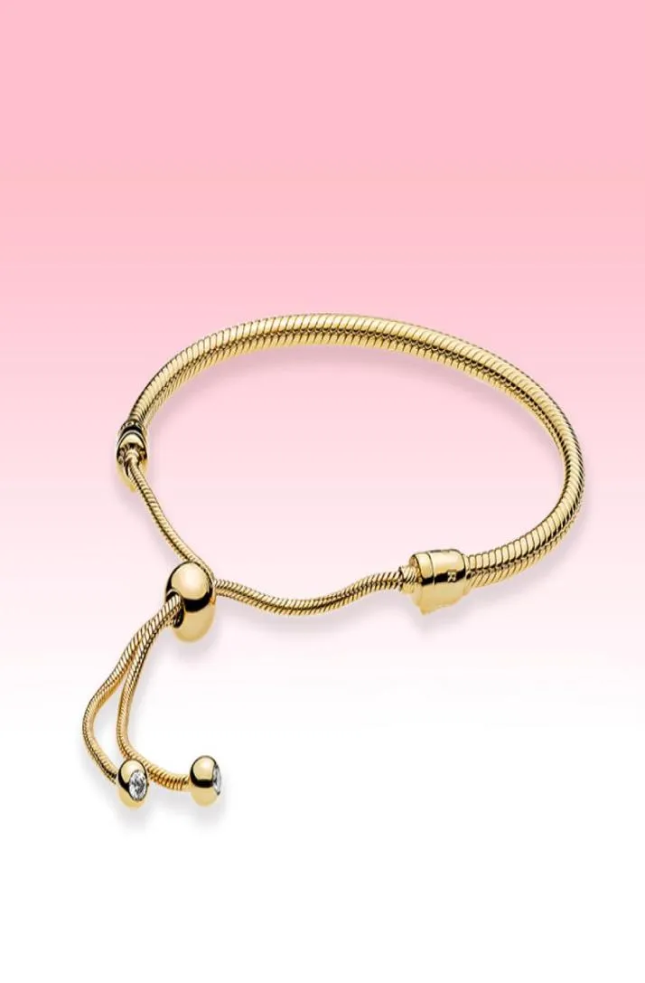 Bracelet à chaîne à or jaune bracelet Chaîne de chaîne à main réglable pour 925 bracelets en charmes en argent avec box7913019 d'origine
