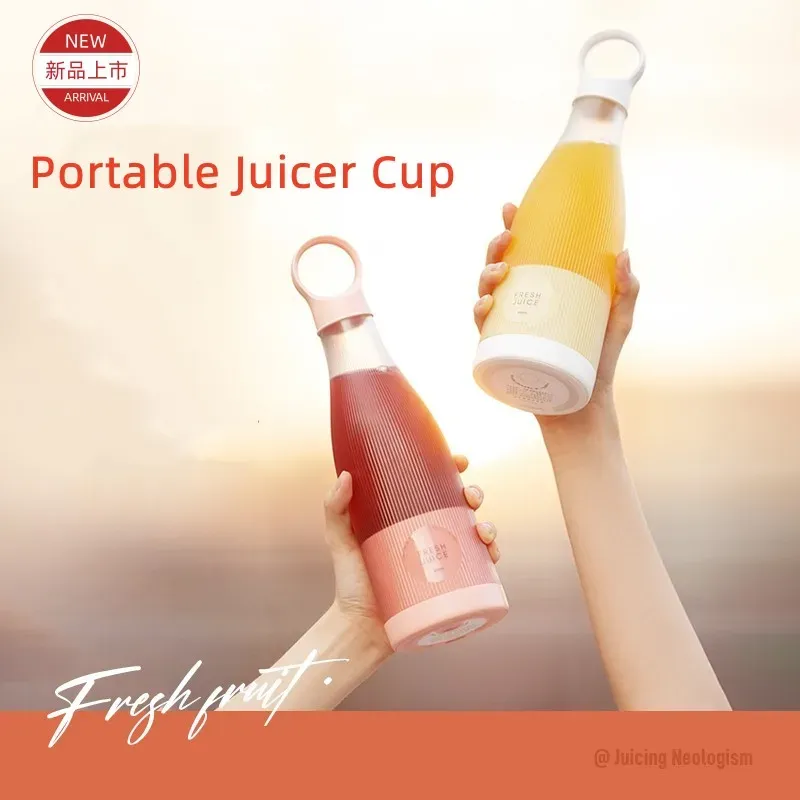 Juicers recém -projetar liquidificador portátil Mini misturador de frutas 4 Blades 450ml extratores de espremedores sem fio USB copo copo rosa mixeur smoothie