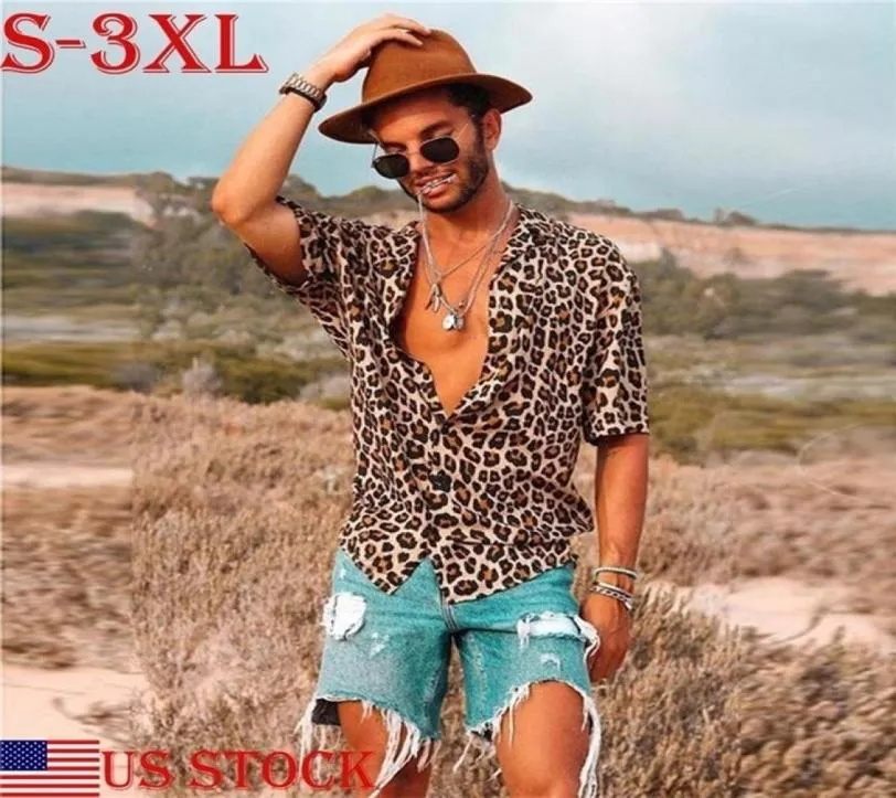 S3XL Plus Size Men Mans Tops Men Men Vintage Leopard Print Рубашки для мужчин летние повседневные с коротким рукавом.