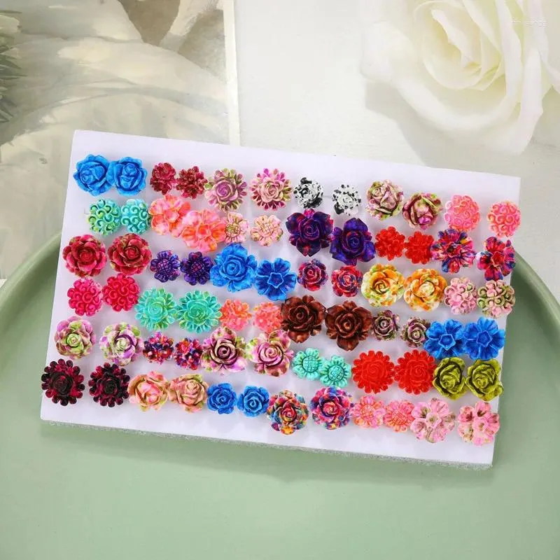 Orecchini per borchie 36 paia/set Resina Sweet Flower Set Stalls Girls Rose Earring Mix per Women Jewelry