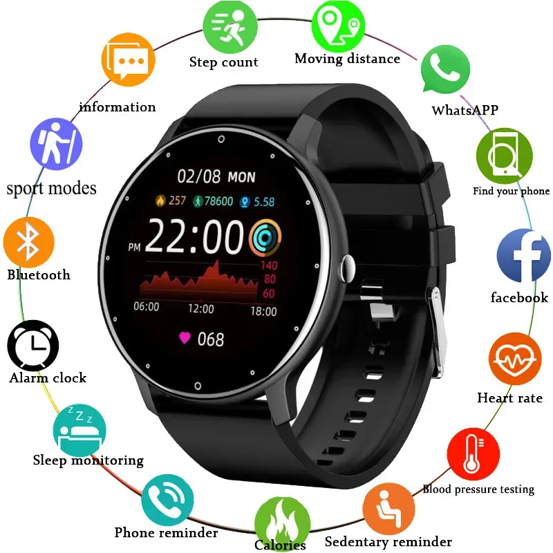Obudowy ZL02D Mężczyźni Smart Watch Full Touch Screen Fiess Tracker IP68 Waterproof Sports Women Smartwatch dla Xiaomi Huawei iOS Telefon 2023