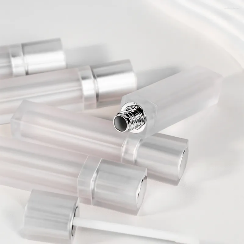 Storage Bottles Square Frosted Transparent Silver Ring Lip Glaze Tube Gloss Plastic Material 8ml Cosmetic Containers Packaging