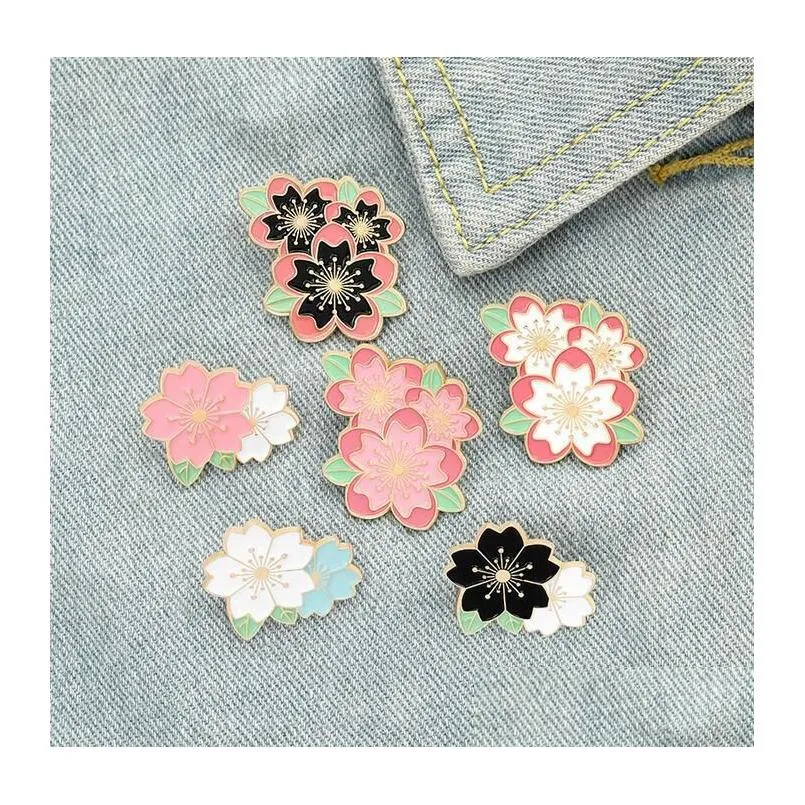 Pins, Brooches Pink Flower Enamel Pin For Women Fashion Dress Coat Shirt Demin Metal Brooch Pins Badges Promotion Gift Drop Delivery Dhs8B