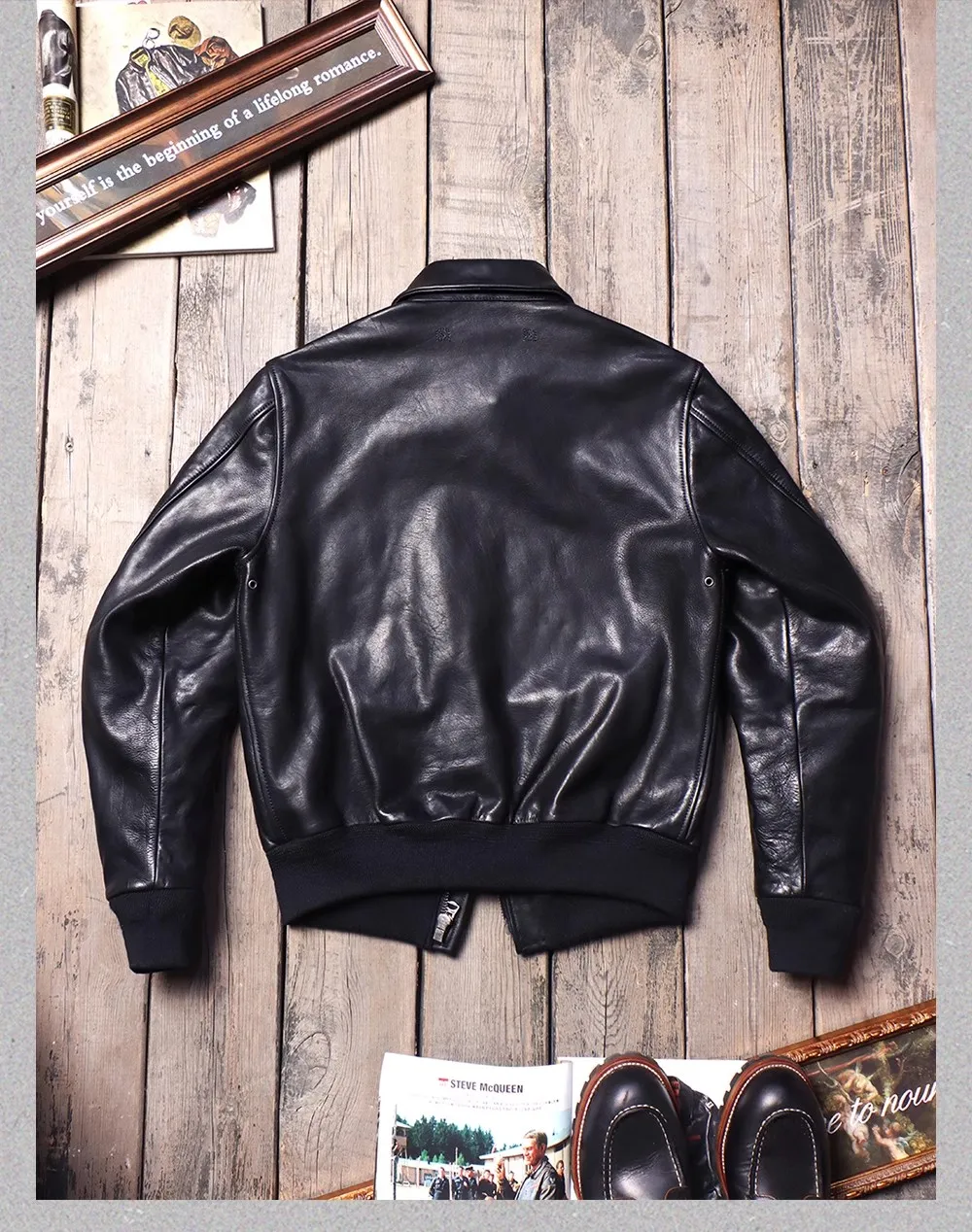 DHgate.com:Vintage Uncoated Cowhide Leather Bomber Jacket