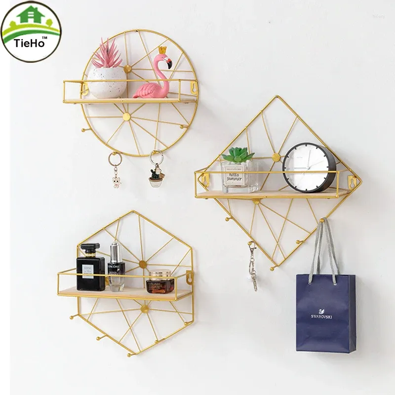 Dekorative Teller Eisenhandwerk kreative Aufbewahrung Display Regal Wand Hanging Rack Wohnzimmer Dekor Rahmen Büro Haus Schwarz Gold