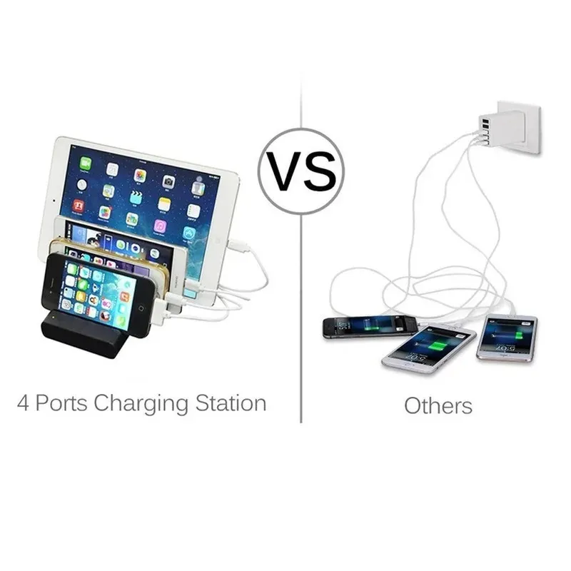 Port Multi Port USB Titular do carregador Fast Charging 4 Ports Station Dock Stand Hub Base para telefone/tabelas/relógio/carregador de banco de energia