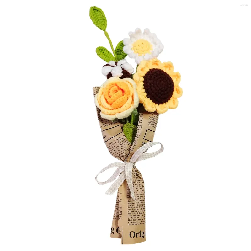 Dekoratif çiçekler el dokuma çiçek bitmiş ayçiçeği gül buket diy ev düzenleme simülasyon dekorasyon küçük hediye