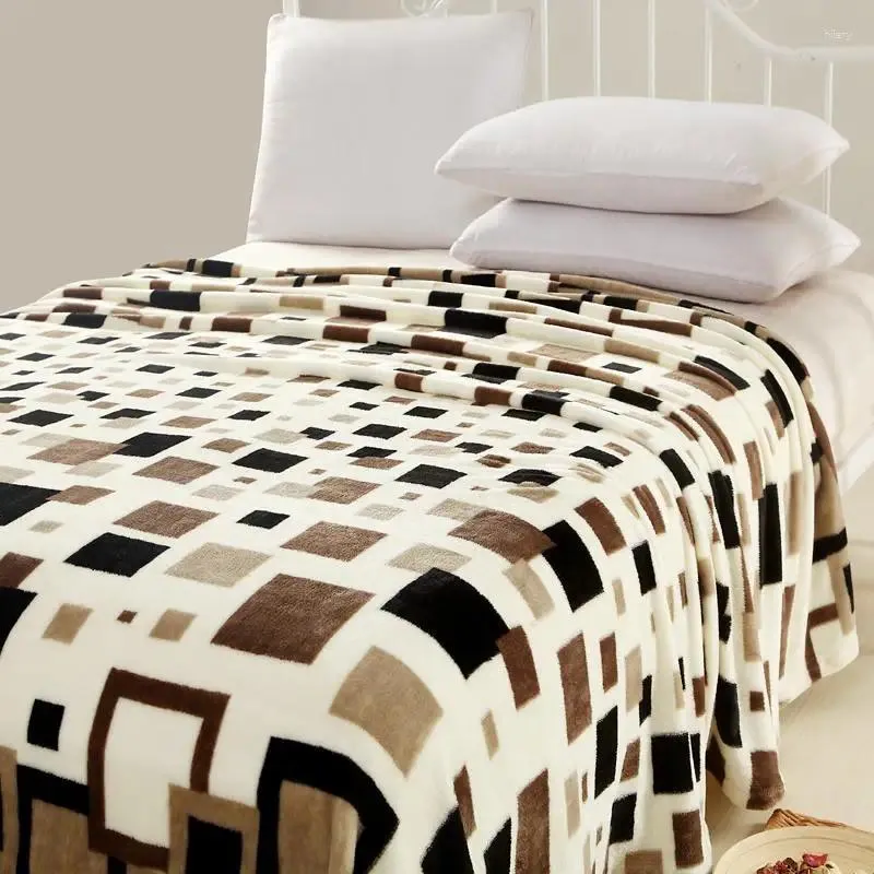 Bedding Sets Muy Clidas. Manta A Cuadros Marrn De Invierno Tela Polar Coral Clida Felpa