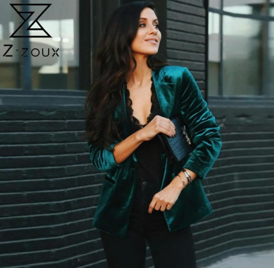 Zzoux Femmes Blazer Velvet Blazer Coat Single Breasted Long Manches Longs Dames Black Blazer Veste Fashion Women039s Slim Suit Jacke8676734