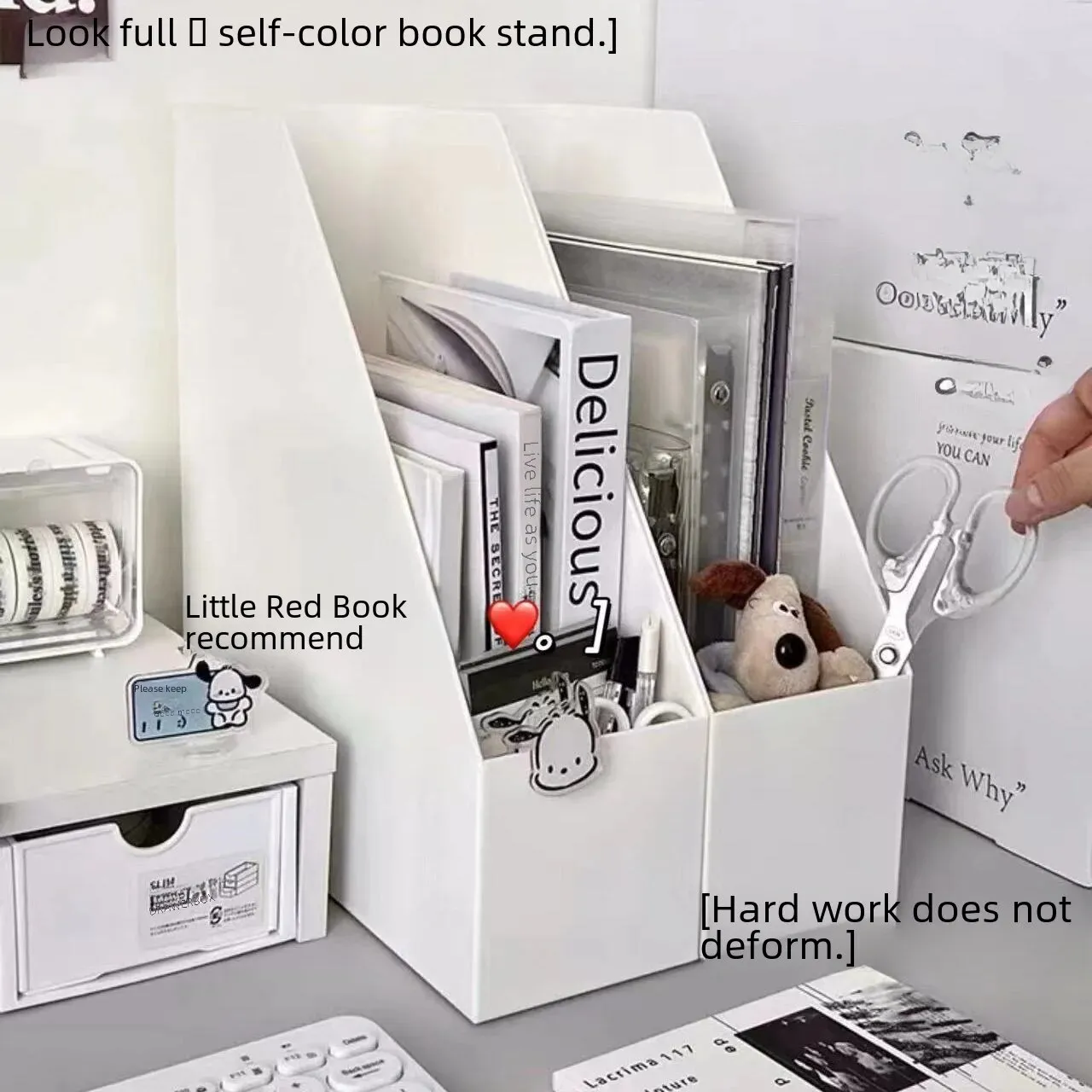 Minimalist Japanese Desktop Book Rack | 2-Tier White Plastic