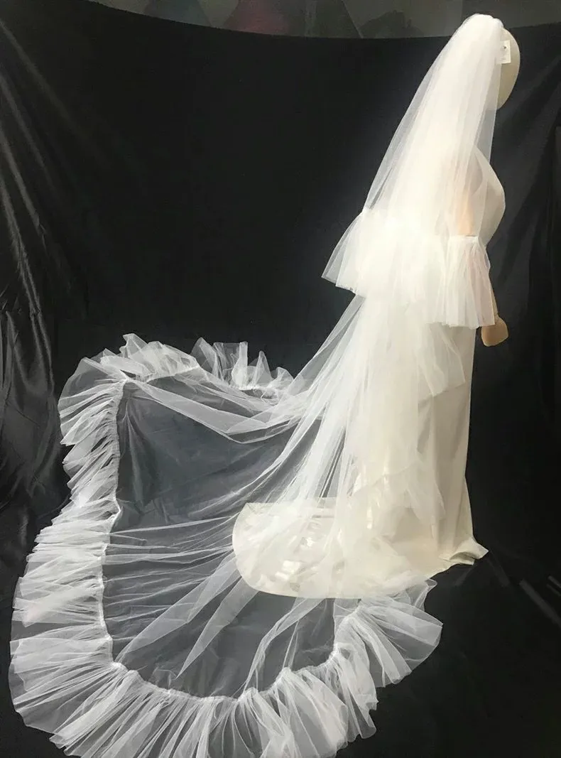 Gorgeous Designer Wedding Veils 3M Long Cathedral Length One Layer Tulle Bridal Veil For Women Hair Accessorie191B V413007