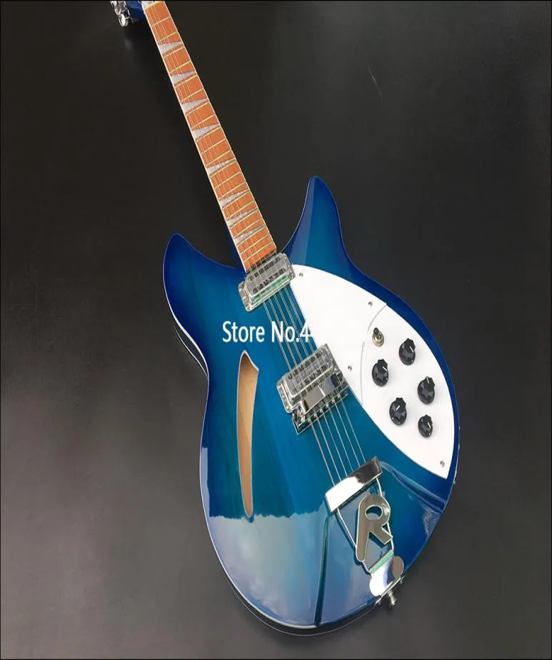 Highquality 12string 360 electric guitar halfempty heart with two pickups blue paint1411059