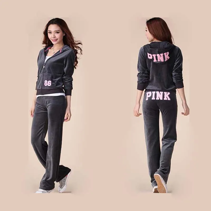 Y2K Pink Tracksuit 2024 Velor Tracksuit Spring/Autumn Sportwear Two-Piece Fashion Suit Brodery Velvet Women Tracksuit