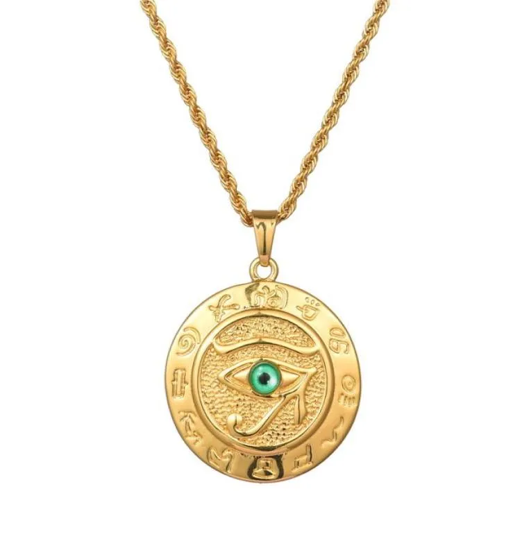 Fashion Men Designer Gold Silver Color Eye of Horus Pendant Necklaces Hip Hop Jewelry 60cm Long Chain Punk Mens Necklace For Gifts3992430