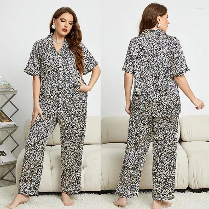 Dames slaapkleding zomer satijn luipaard print oversized pyjama mode casual set sexy huiskleding intieme lingerie loungewear