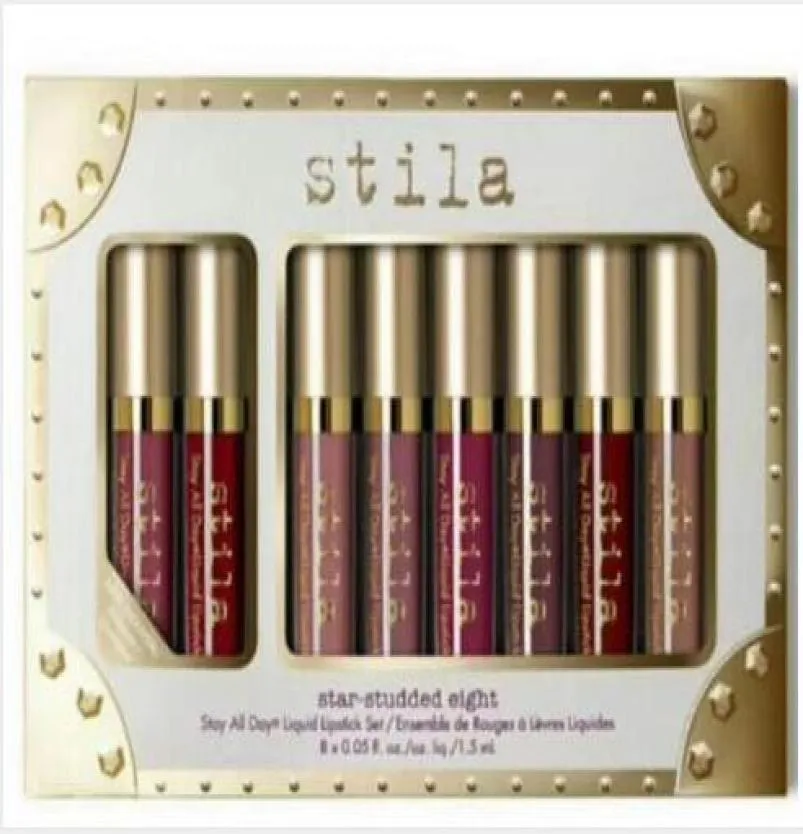 Stjärnspostade 8st flytande läppstift Läppglansuppsättning Stay alla dagar långvarig krämig Shimmer Liquid Makeup Lip Gloss Lipstick Drop Ship4036175