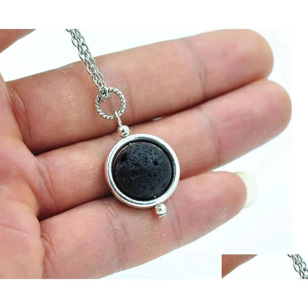 Pendant Necklaces 14Mm Lava-Rock Bead Necklace Aromatherapy Essential Oil Diffuser Black Lava Jewelry For Women Best Gift Drop Deliver Dhv1B