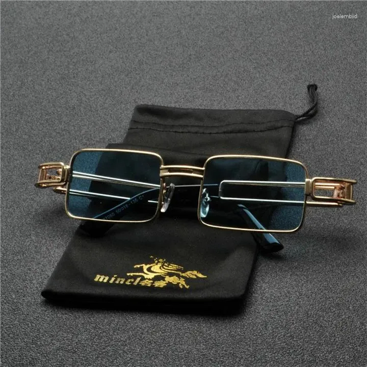 MINCL Hip Hop Square Sunglasses - Small Metal Frame With Clear Color Lens, UV400 Protection - View #7