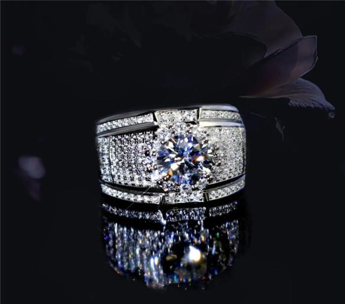 Stunning Handmade Band Rings Fashion Jewelry 925 Sterling Silver Popular Round Cut White Topaz CZ Diamond Full Gemstones Men Weddi1557780