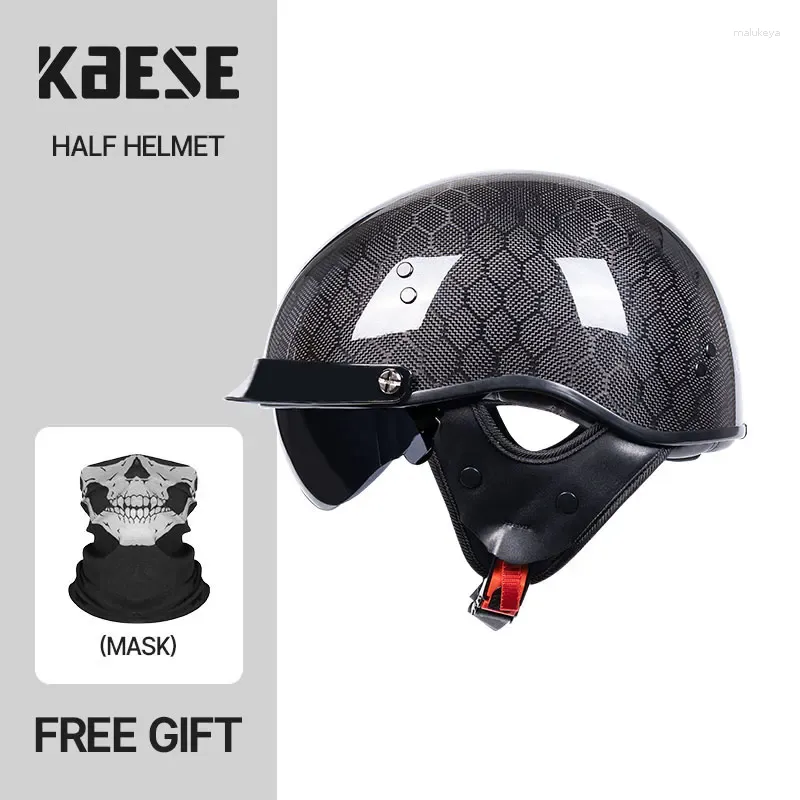 Hełmy motocyklowe Pół twarzą w twarz z włókna węglowego Motocross Racing Motobike Jazda Błyszy Black Casco de Motocicleta cztery sezon