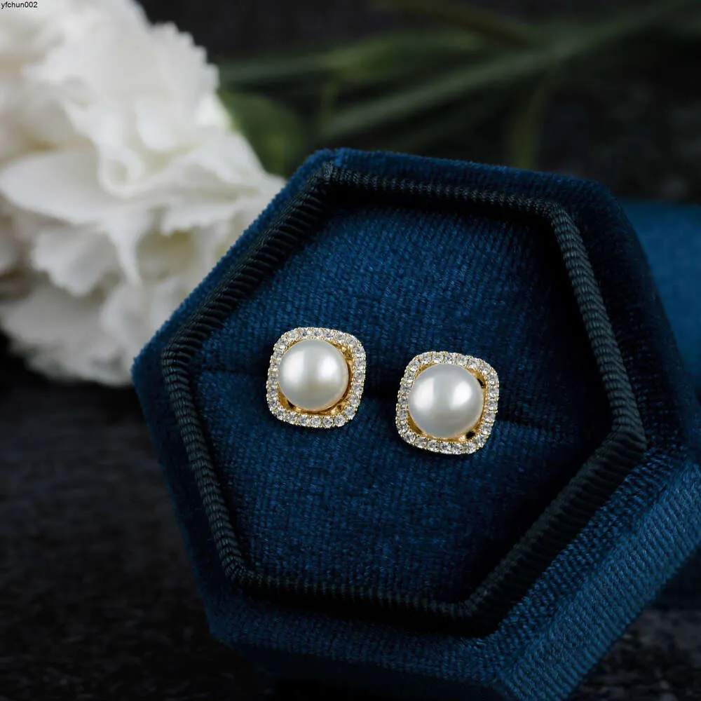 Dantao S925 Silver Needle Freshwater Pearl Small Square Beautiful and Simple Earrings {category}