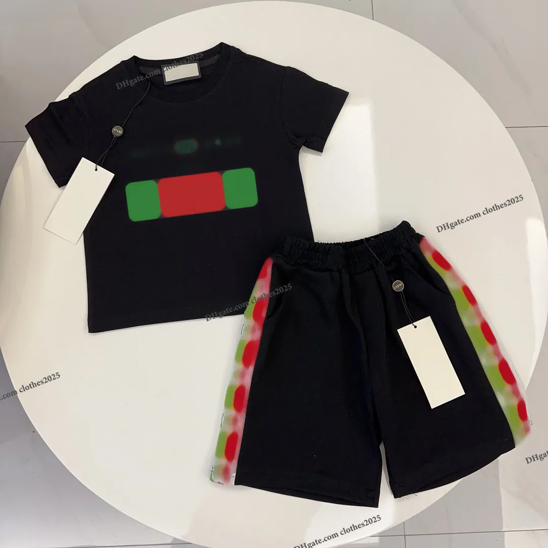 2024 SS child designer clothe sets childrens kids short sleeve T-shirt + print shorts set suit brand boys clothing cotton tees size 90-160 more colour