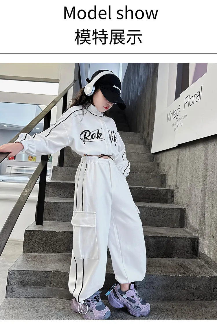2-Piece Teen Girl dance wear clothes Set with Short Zipper