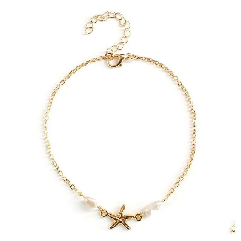 Anklets Punk Ankle Bracelets Girls Women Gold Sier Tone Starfish Pearl Anklet Chain Foot Chains Yoga Dancing Drop Delivery Jewelry Dhist