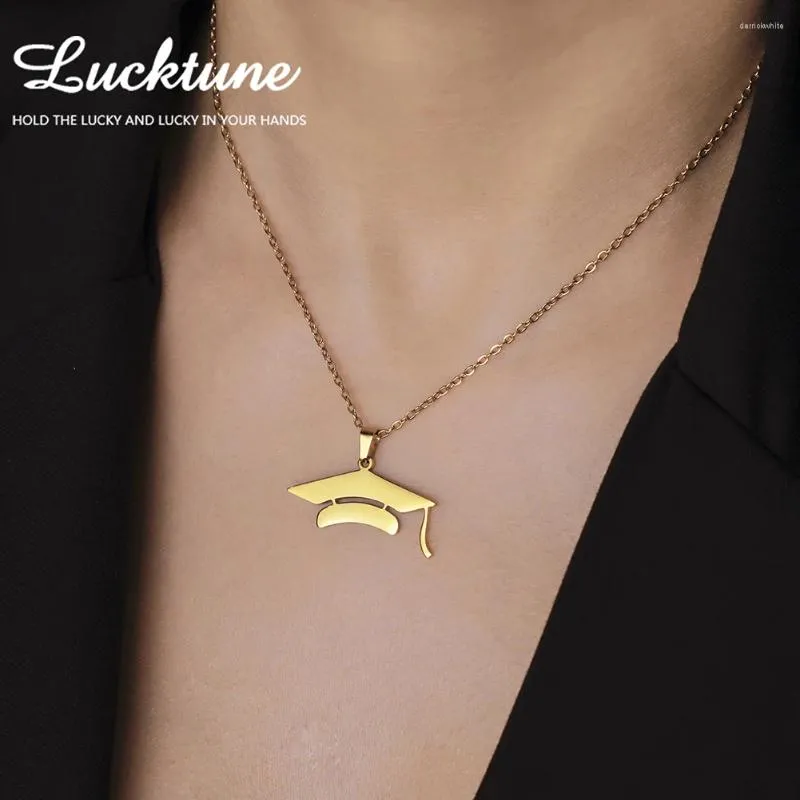 Pendant Necklaces Lucktune Graduate Hat Necklace Women Men Stainless Steel Bachelor Cap School Graduation Jewelry Students Gift