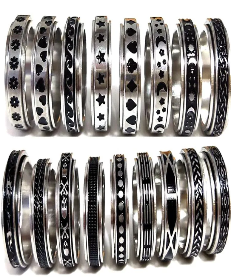 50pcs Multistyles Mix Rotating Stainless Steel Spin Rings Men Women Spinner Ring Whole Rotate Band Finger Rings Party Jewelry7534422