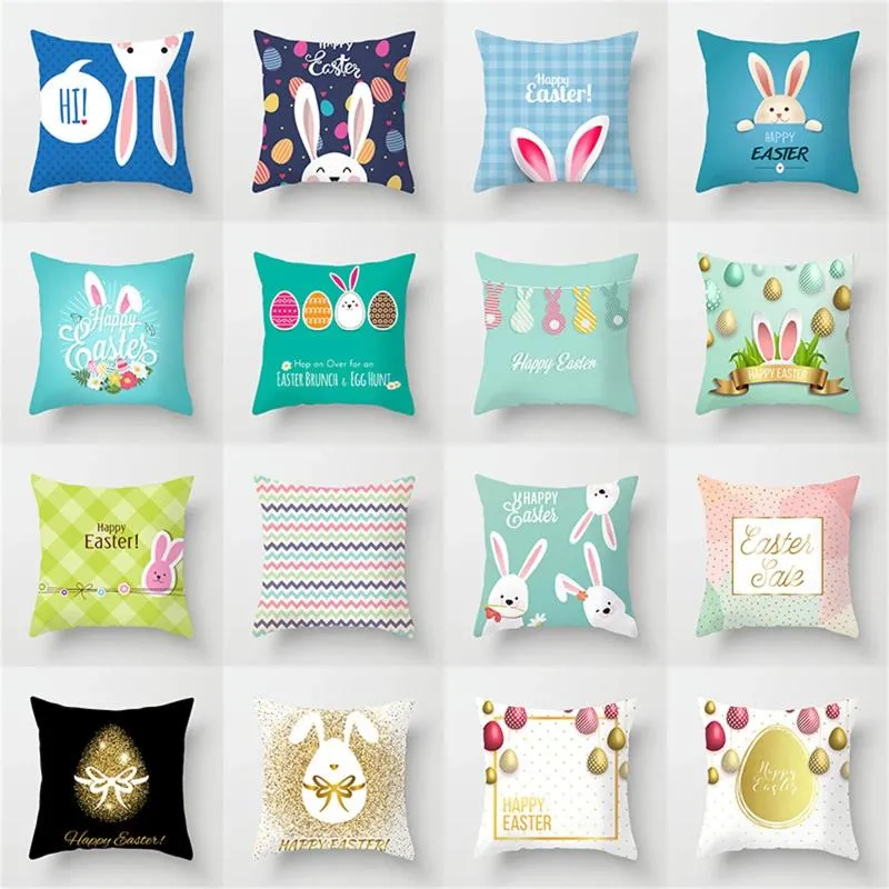 Pillow Pasen Cover Happy Decorations For Home Cartoon Eggs Decoratieve kussensloop 45x45cm Sofa -worpkast