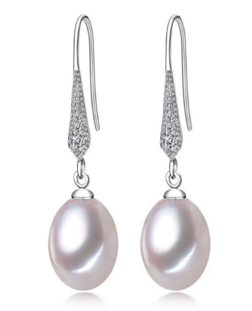 89mm White Pink Purple 100 Natural Freshwater Pearl Drop Earrings 925 Silver Zircon Jewelry for Women5761415