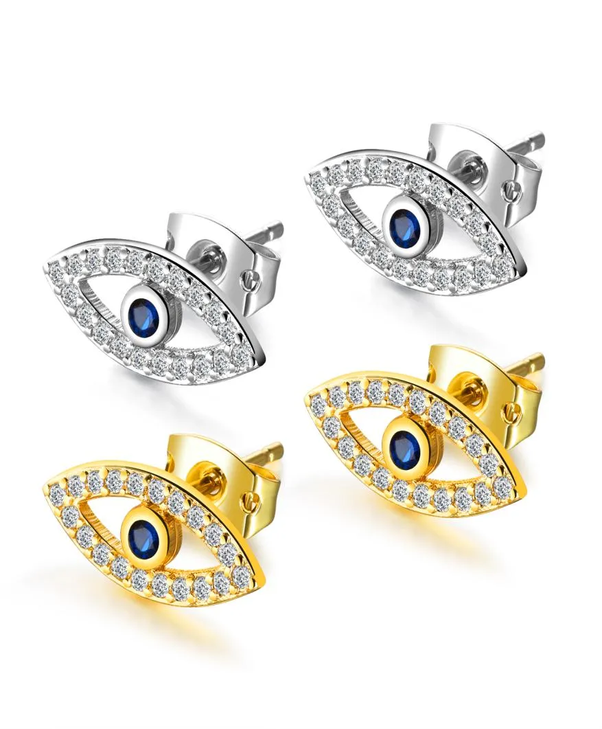 Lucky Blue Evil Eye Cubic Zirconia Protection Stud Earrings for Women Girls Silver Gold Statement Tone Mother039s Day Anniversa9281072