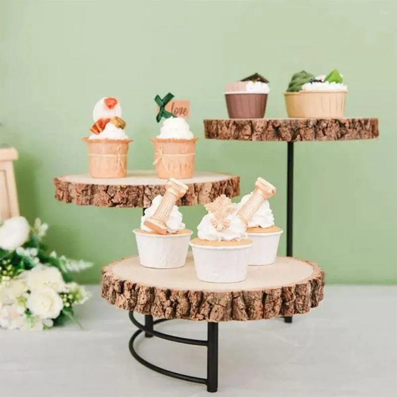 Dekorativa plattor Träkaka stativ Tray 3 Tier Serving Platter Återanvändbar efterrätt Fruit Snack Flowerpot Display Shelf Wedding Party